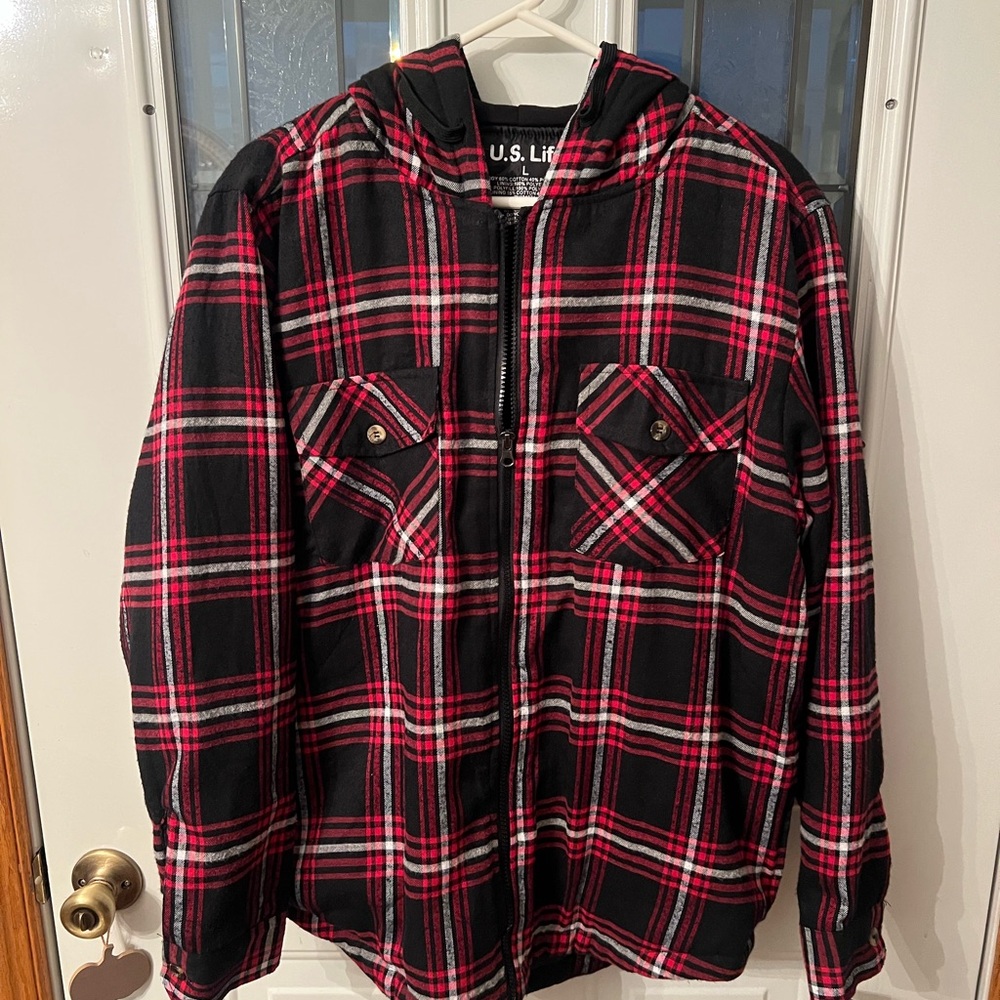 Men's Plaid Shirt Jacket - Black and Red